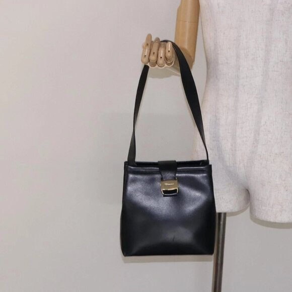 Salvatore Ferragamo Shoulder Bag Leather Navy Gold Auth - Picture 1 of 15
